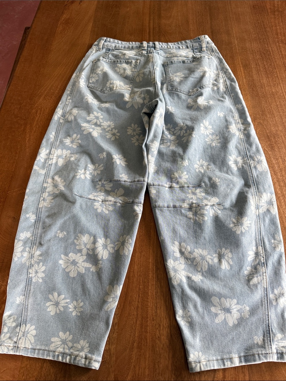Women's Light Blue Floral Print Barrel Jeans - Picture 2 of 6